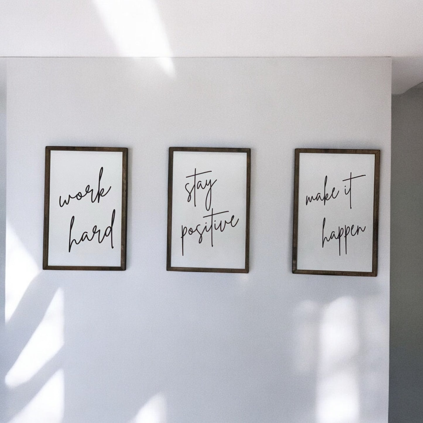 Work Hard, Stay Positive, Make It Happen Set of Three Farmhouse Signs | Office Decor | Inspirational Decor | Office Signs