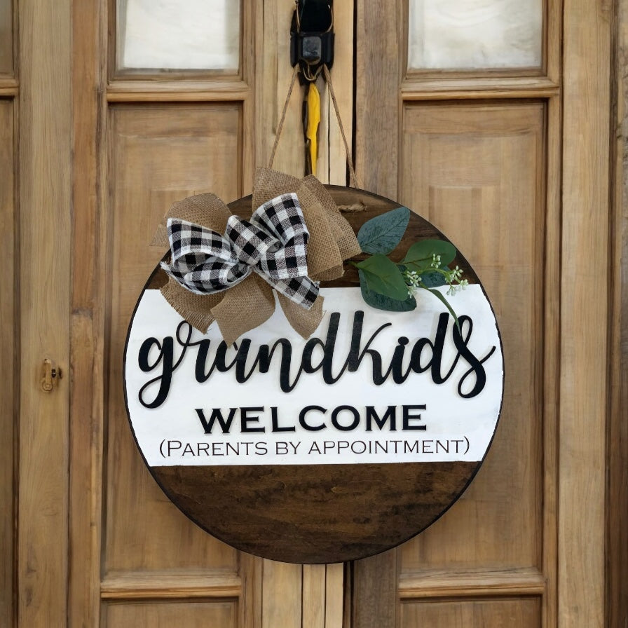 Grandkids Welcome Front Door Sign | Front Door Decor | Round Door Sign | Door Hanger | Grandparent Gift