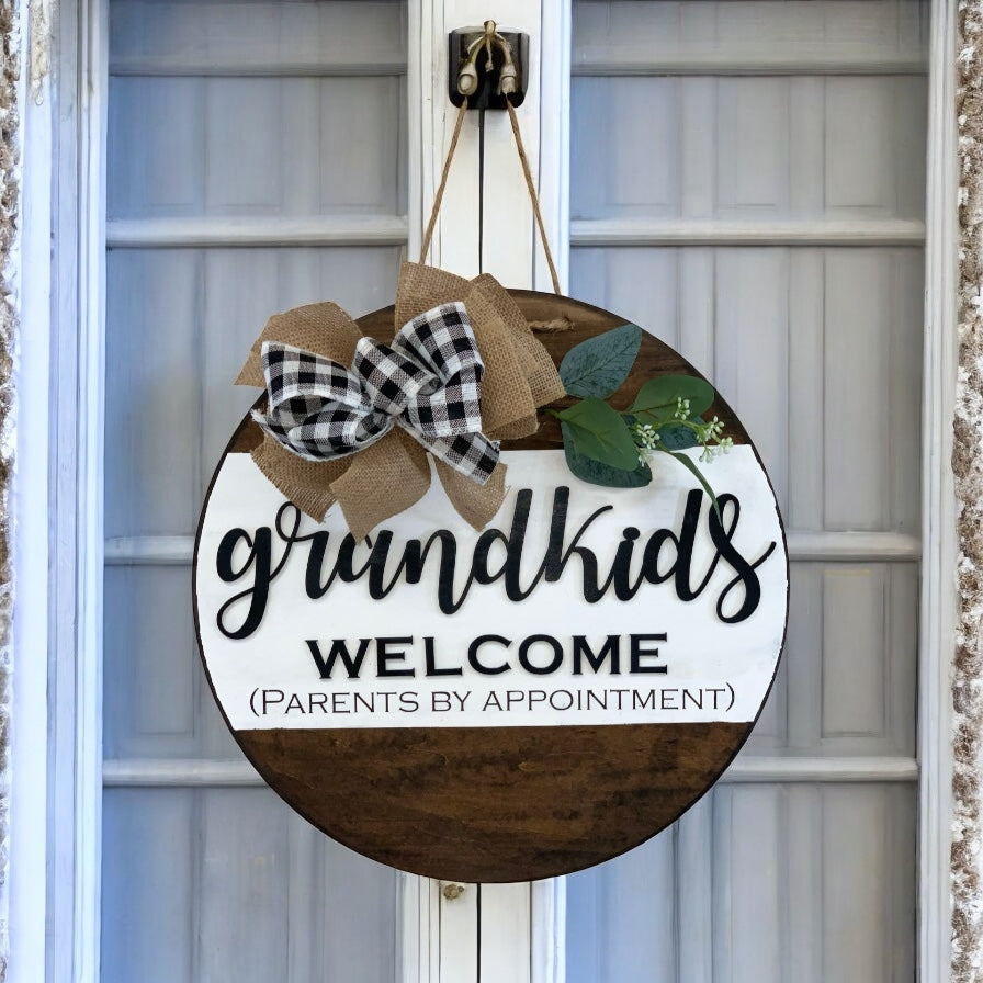 Grandkids Welcome Front Door Sign | Front Door Decor | Round Door Sign | Door Hanger | Grandparent Gift