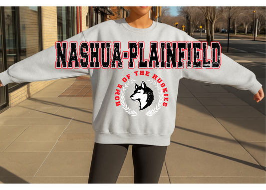 Nashua-Plainfield Huskies Sleeve-Print Crewneck – Light Gray