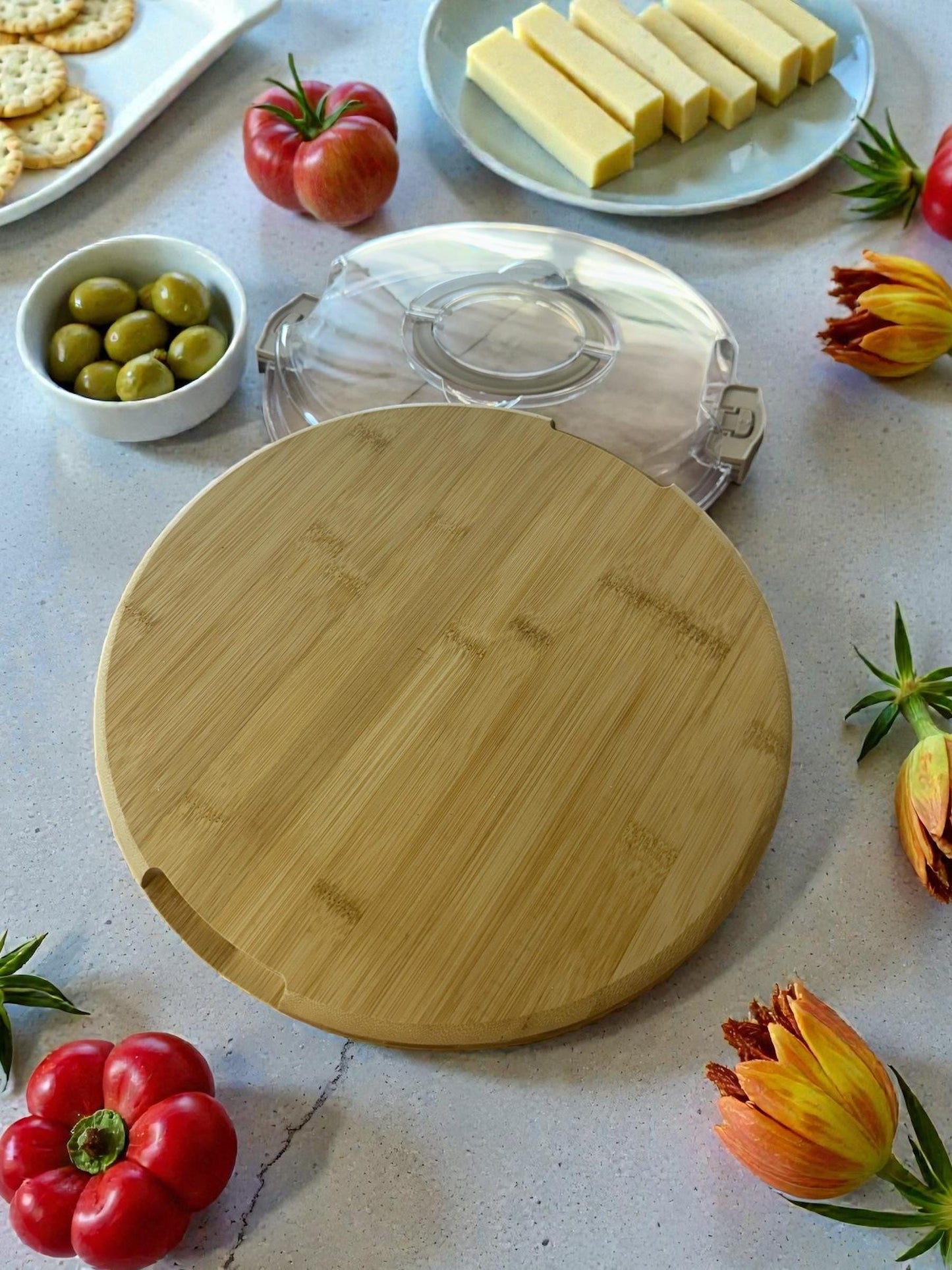 Engraved Bamboo Snack Tray with Lid | Personalized Serving Tray | Monogram Charcuterie Dish | Wedding or Housewarming Gift