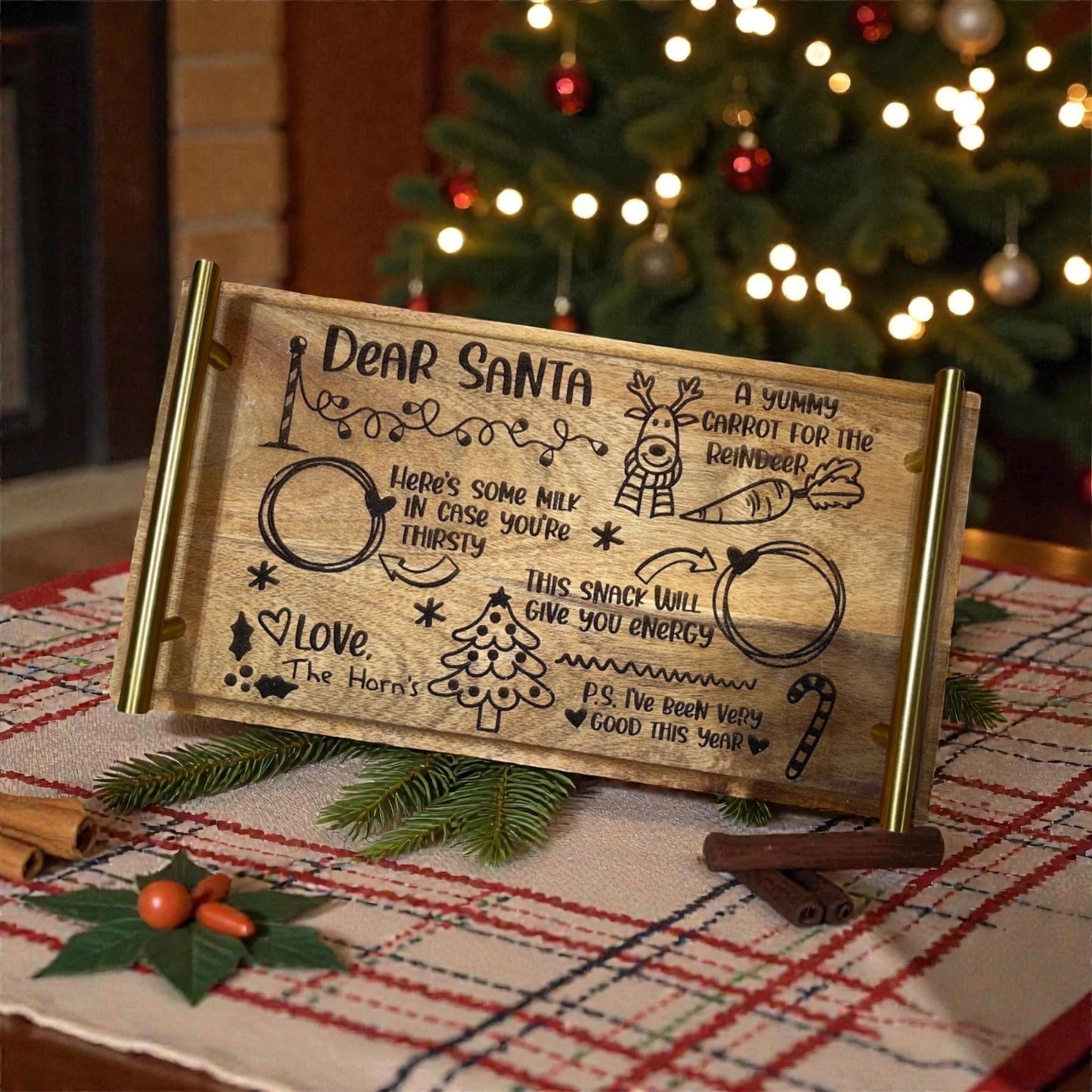 Personalized Santa treat tray with engraved family name