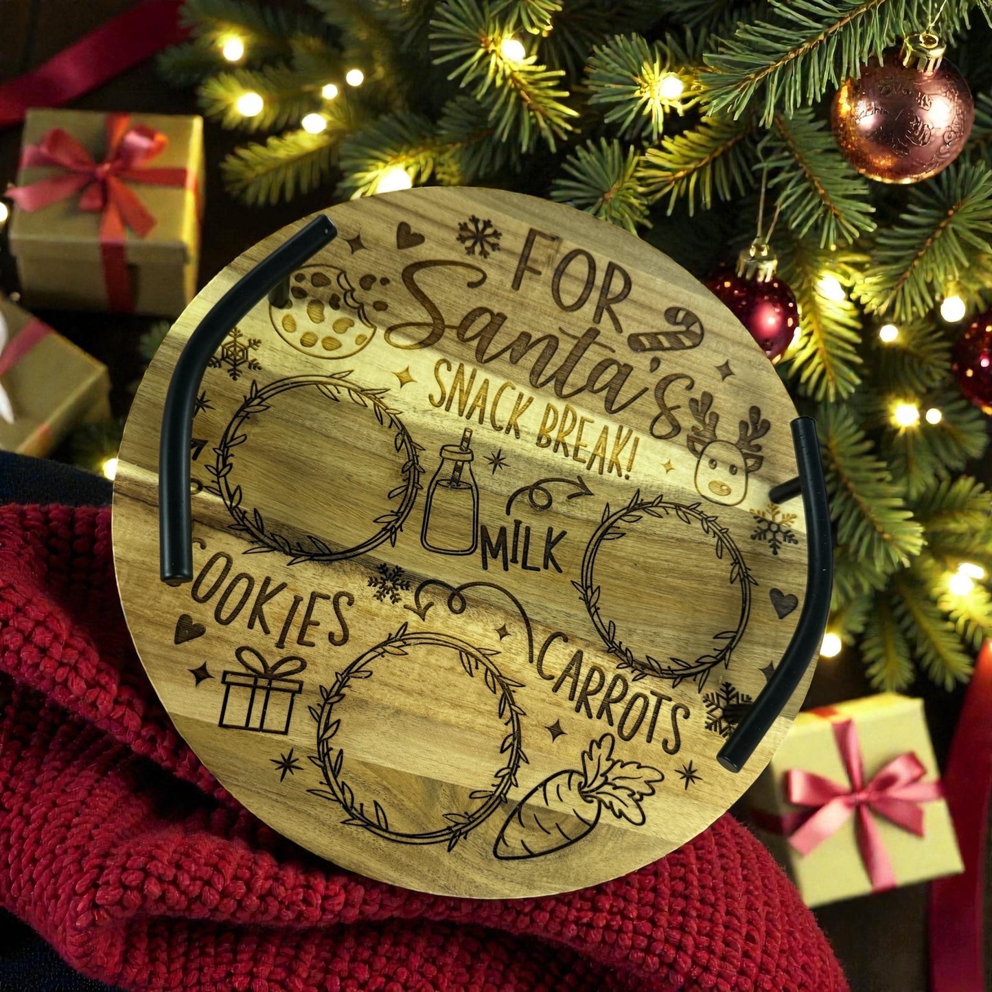 Non-personalized Santa snack tray with engraved Christmas Eve design