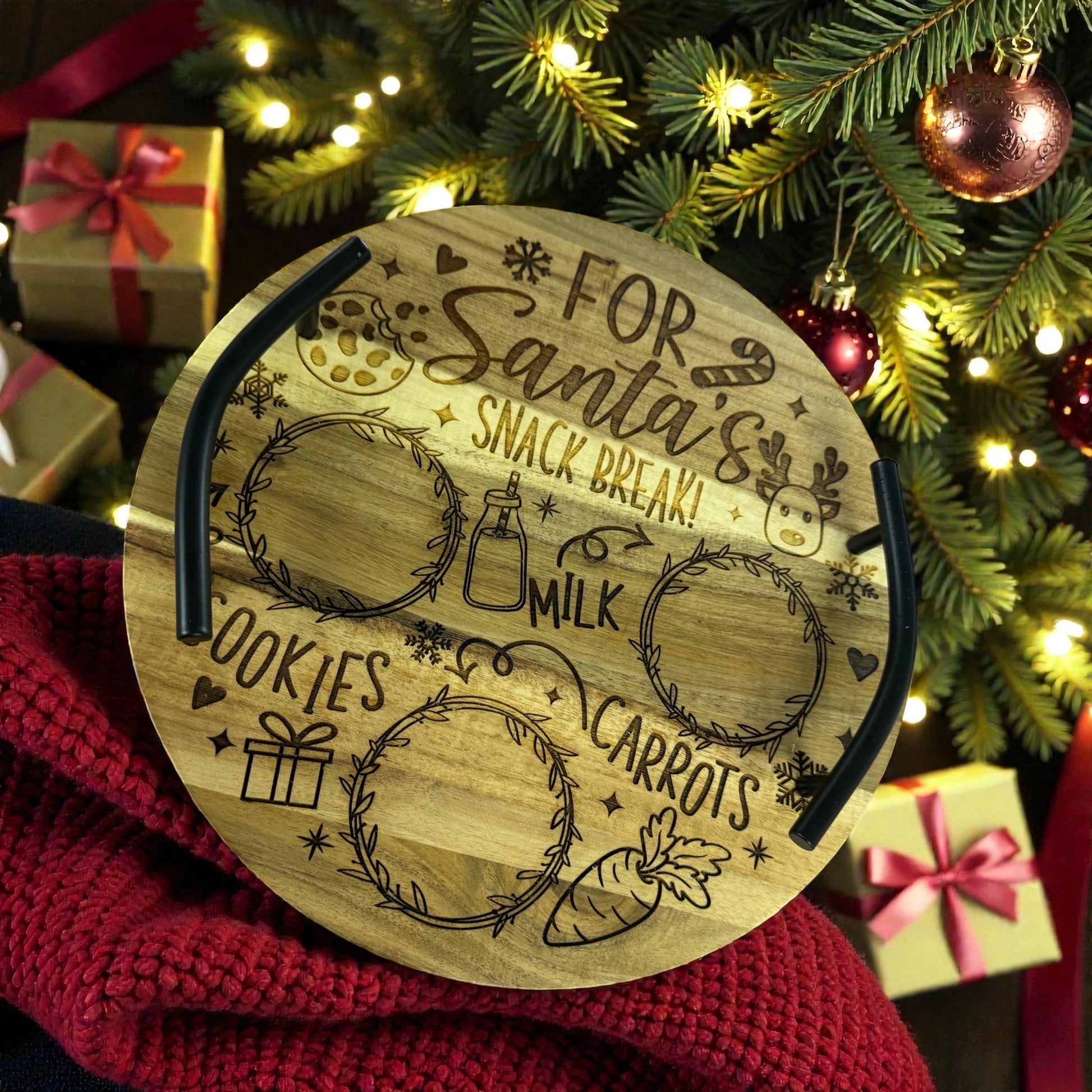 Non-personalized Santa snack tray with engraved Christmas Eve design