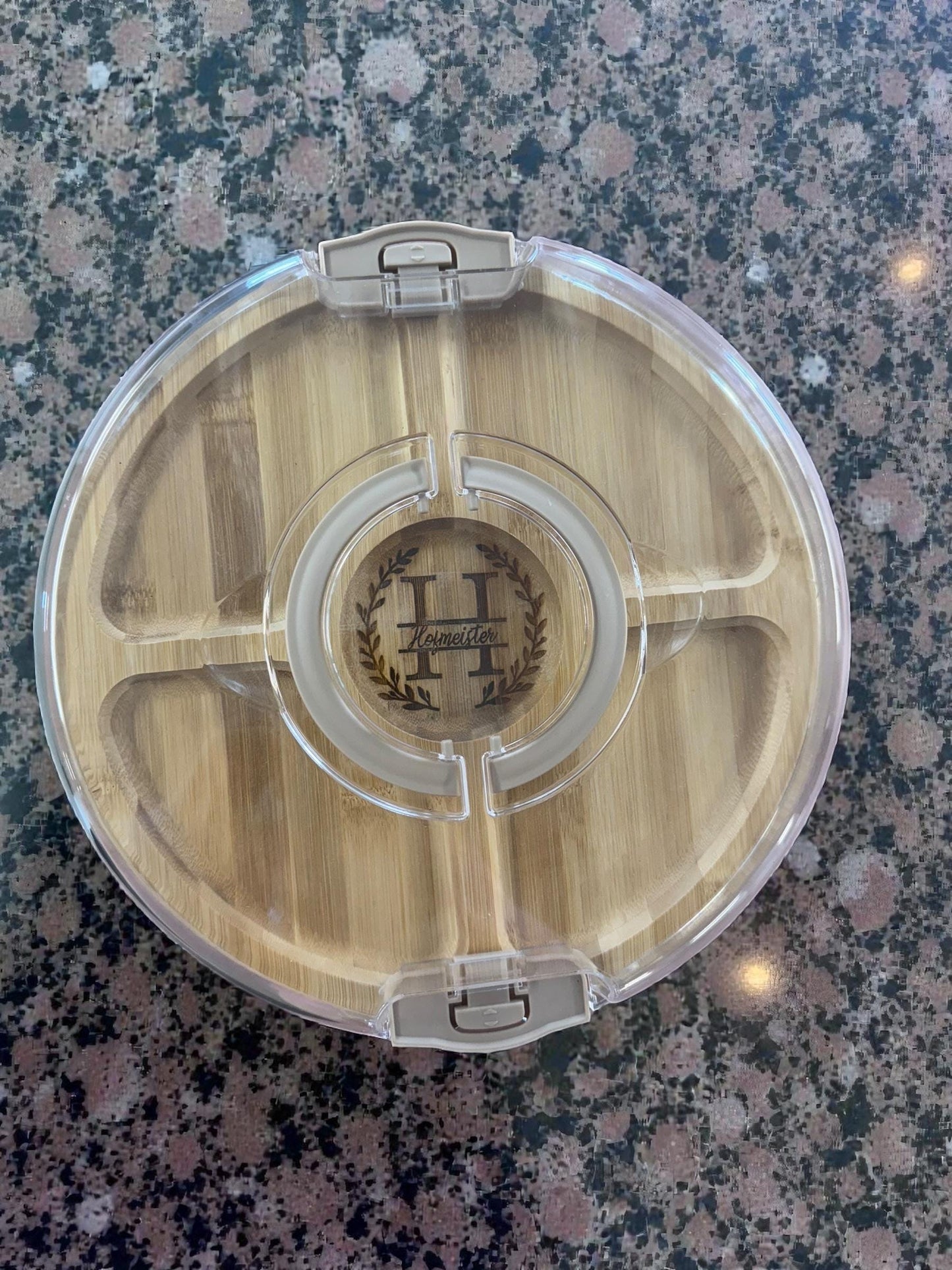 Engraved Bamboo Snack Tray with Lid | Personalized Serving Tray | Monogram Charcuterie Dish | Wedding or Housewarming Gift