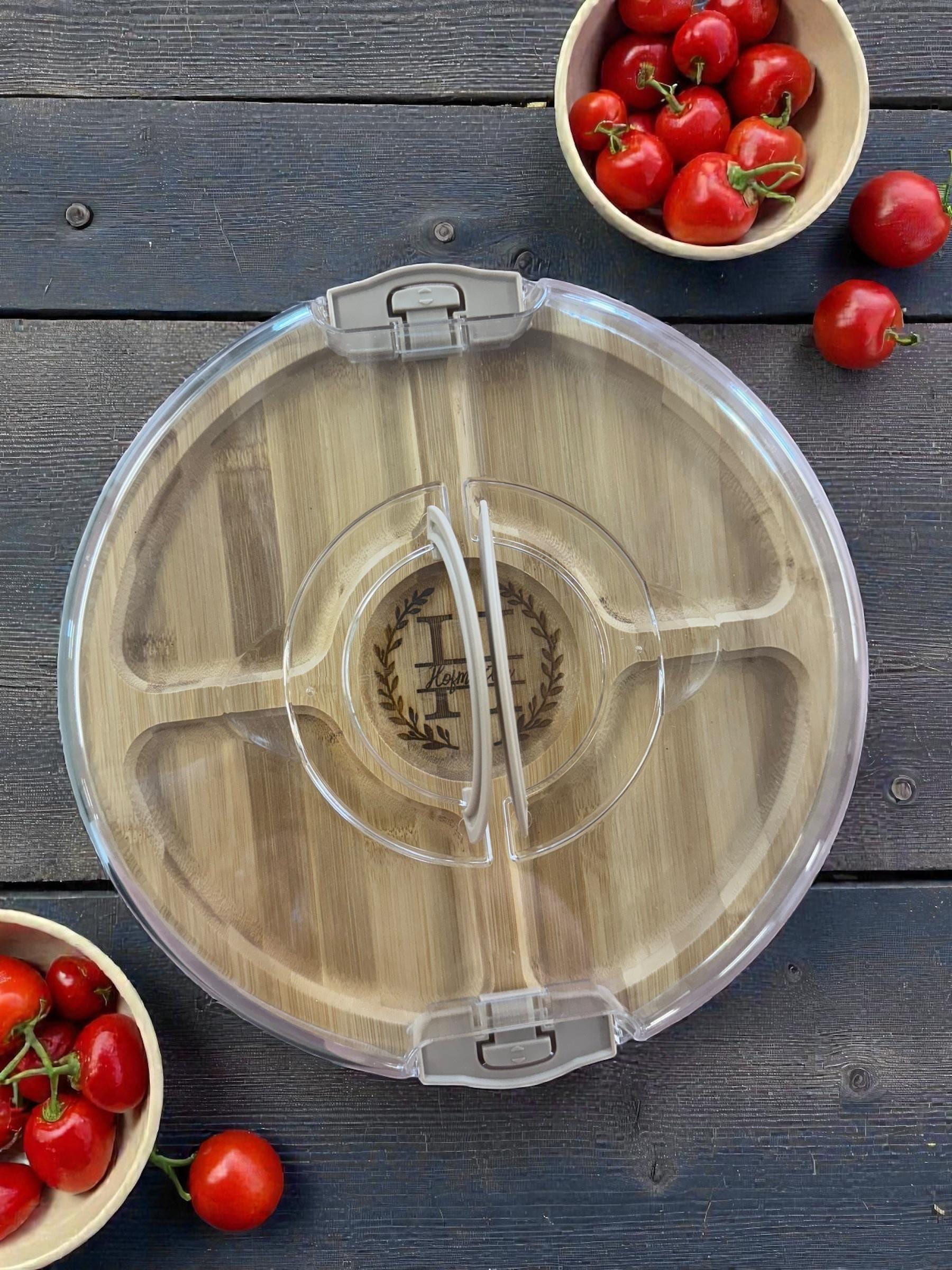 Engraved Bamboo Snack Tray with Lid | Personalized Serving Tray | Monogram Charcuterie Dish | Wedding or Housewarming Gift