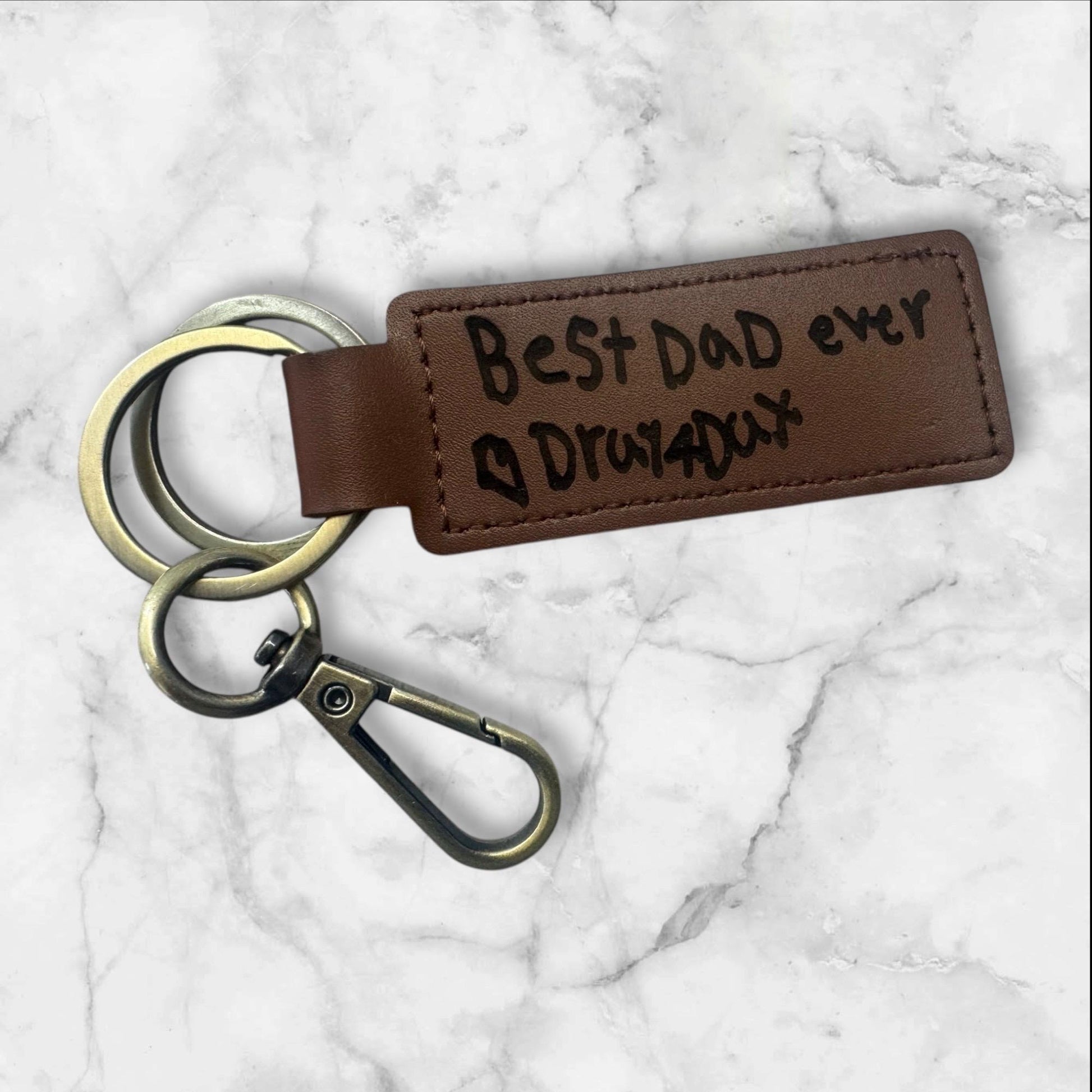 “Memorial handwriting keychain engraved on leather strap”