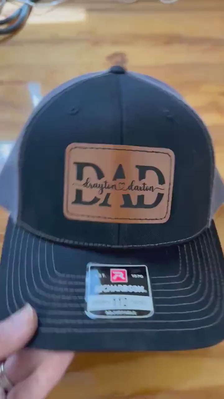 Personalized {Richardson 112} Leather Patch Hat | Fathers Day Gift | Child’s Names Hat | Personalzied Grandpa Gift