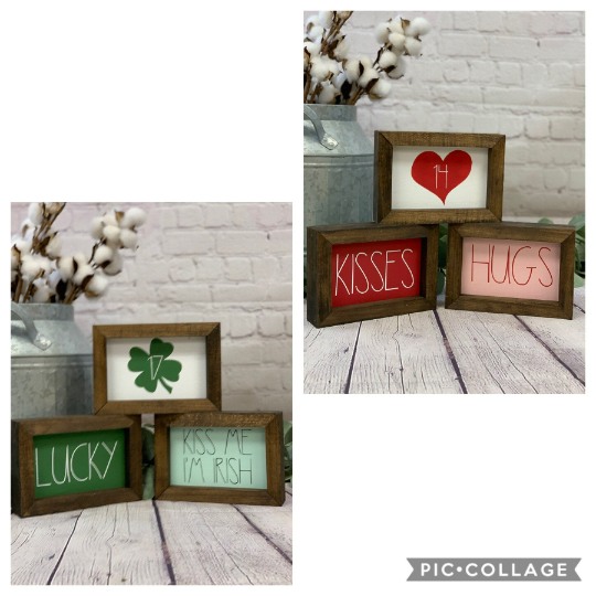 Reversible - Valentine/St. Patrick's Day Mini Set of 3 | Rae Dunn Inspired Signs | Farmhouse Set