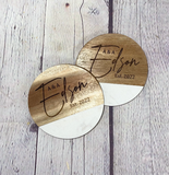 Set of 2 Circle Personalized Engraved Marble Coaster | Personalized Wedding Gift | Personalized Housewarming Gift
