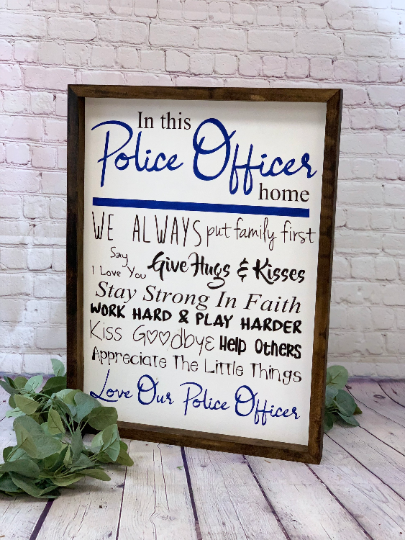 In This Police Office Home | Farmhouse Sign | Police Gift | Police Decor | Police Office Sign | Gifts for Him | Thin Blue Line Sign