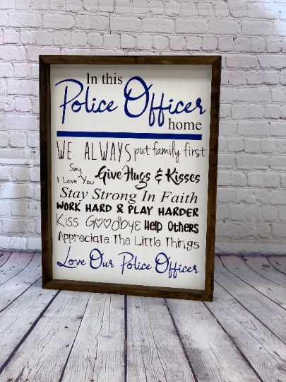 In This Police Office Home | Farmhouse Sign | Police Gift | Police Decor | Police Office Sign | Gifts for Him | Thin Blue Line Sign