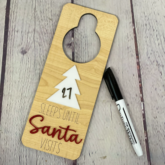 Christmas Countdown Door Hanger | Sleeps Until Santa Visits | Modern Christmas Decor | Children's Christmas Countdown