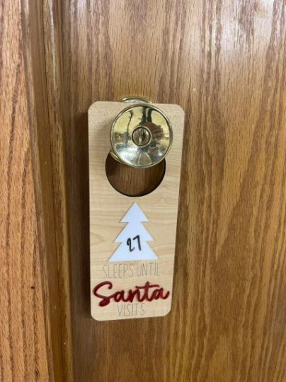 Christmas Countdown Door Hanger | Sleeps Until Santa Visits | Modern Christmas Decor | Children's Christmas Countdown