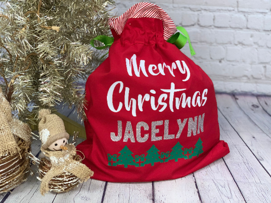 Personalized Medium Reusable Christmas Gift Bag | Santa Bag | Reusable wrapping | Fabric Gift Bag
