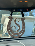 Personalized Horseshoe Initial Mirror Charm | Personalized Car Charm | Rear View Mirror Charm | New Driver Gift | Teen Gift | Car Charm