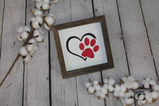 Paw Print with Heart Mini Farmhouse Sign | Dog Sign | Cat Sign | Pawprint Sign