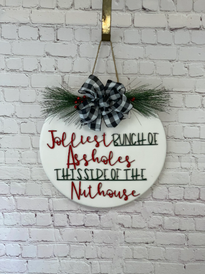 Jolliest Bunch of Assholes Front Door Sign | Christmas Vacation Decor | Round Door Sign | Door Hanger | Christmas Decor