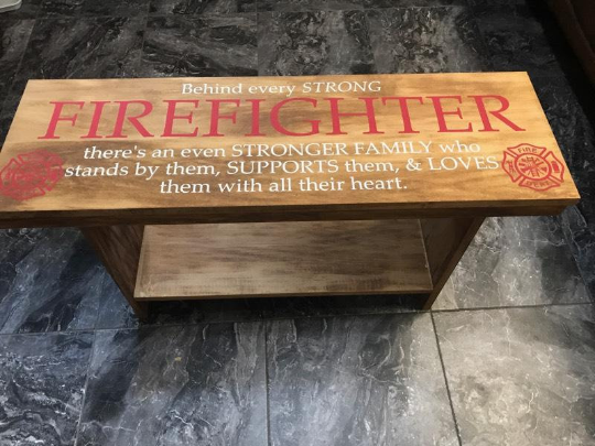Firefighter Family Bench | Entryway Bench | Mudroom Bench | Wood Bench | Farmhouse Bench