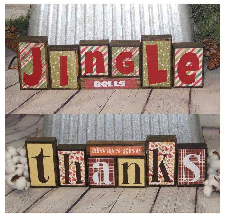 Always Give Thanks Jingle Bells Reversible Blocks | Fall Decor | Thanksgiving Decor | Christmas Decor