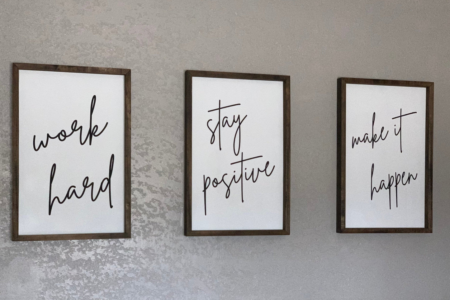 Work Hard, Stay Positive, Make It Happen Set of Three Farmhouse Signs | Office Decor | Inspirational Decor | Office Signs