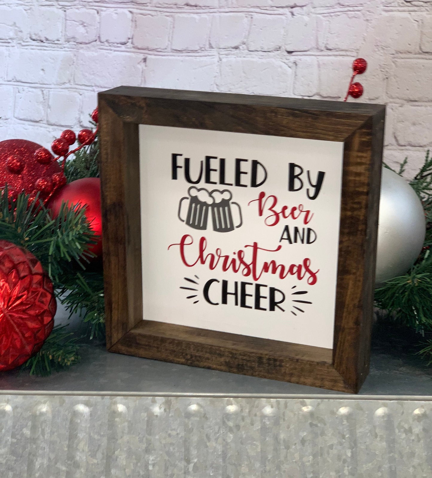 Fueled By Beer and Christmas Cheer Mini Farmhouse Sign | Funny Christmas Decor | Beer Signs | Beer Gift