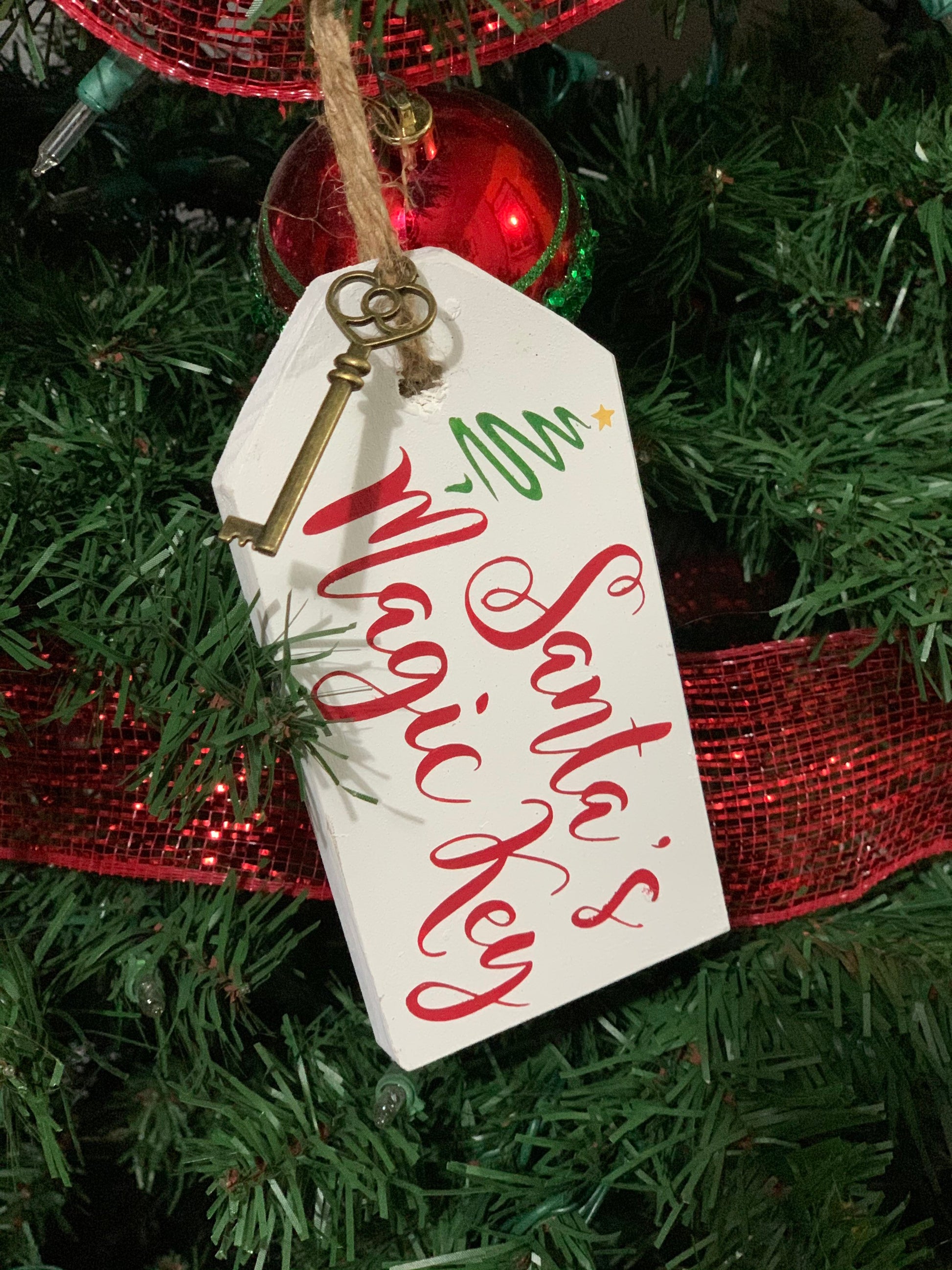 Bailey Horn Creations Santa's Magic Key | No Chimney House | Wooden Santa Magic Key Tag | Rustic Santa Decor