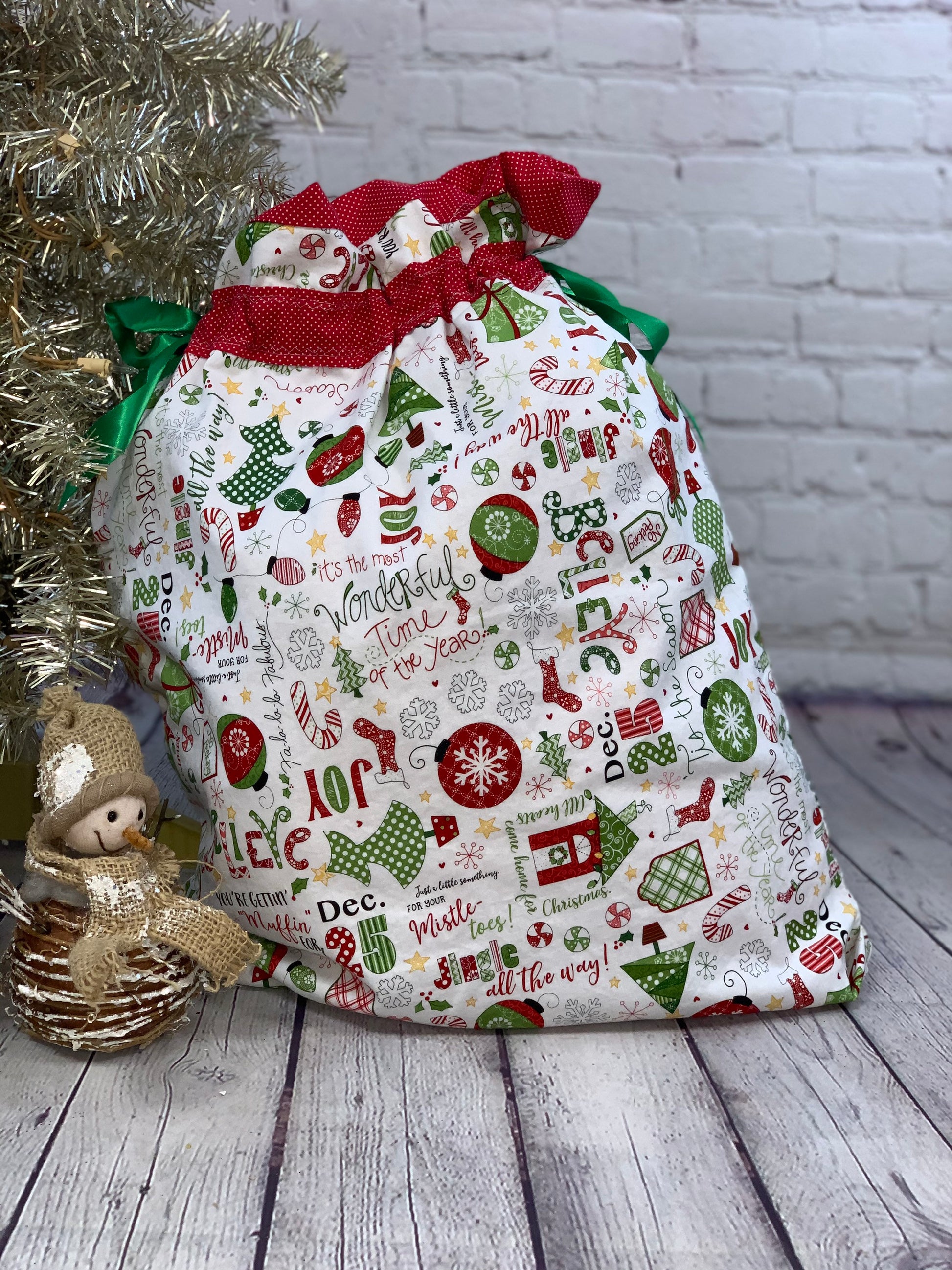 Large Reusable Christmas Gift Bag Santa Bag Reusable wrapping Fabric Gift Bag