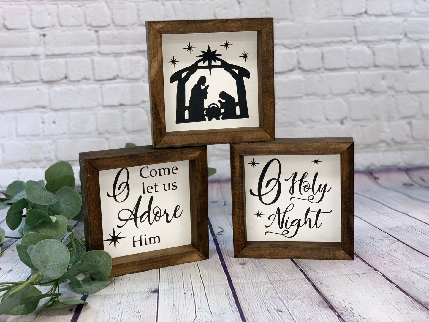 Nativity Scene Farmhouse Mini Sign Set of 3 | Christmas Decor | Holiday Decor | Religious Holiday Decor