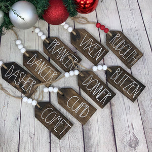 Reindeer Tag Ornaments | Christmas Tree Ornaments | Reindeer Name Ornaments | Wood Tag Ornaments