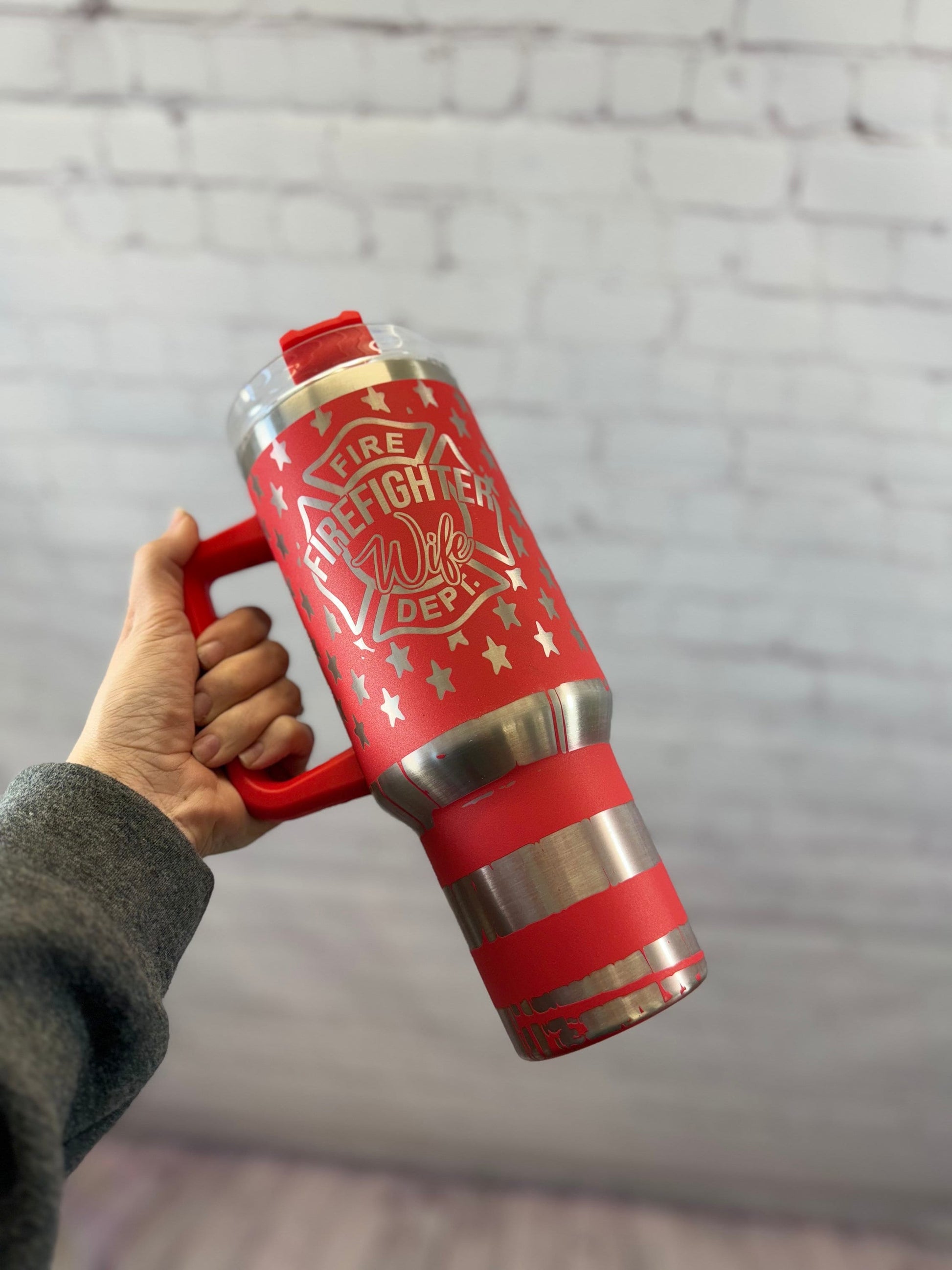 Firefighter Wife Engraved Tumbler | 40 Ounce Tumbler | Fire Wife Water Bottle | Fire Wife Gift | Fireman Gift | Thin Red Line Gift