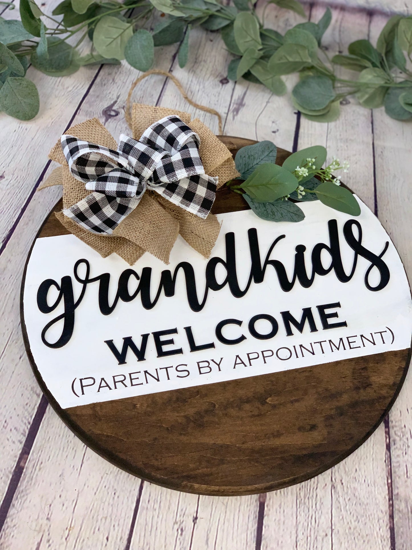 Grandkids Welcome Front Door Sign | Front Door Decor | Round Door Sign | Door Hanger | Grandparent Gift