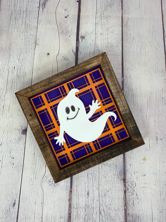 Ghost Plaid Halloween Farmhouse Sign | Fall Decor | Fall Sign | Halloween 3D Sign | Halloween Decor | Halloween Sign